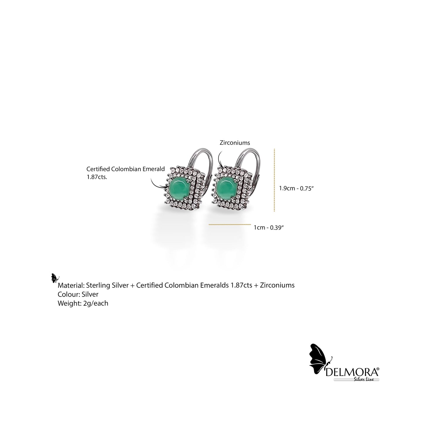 1.87ct Natural Colombian Emerald Cabochon Cut Silver Earrings