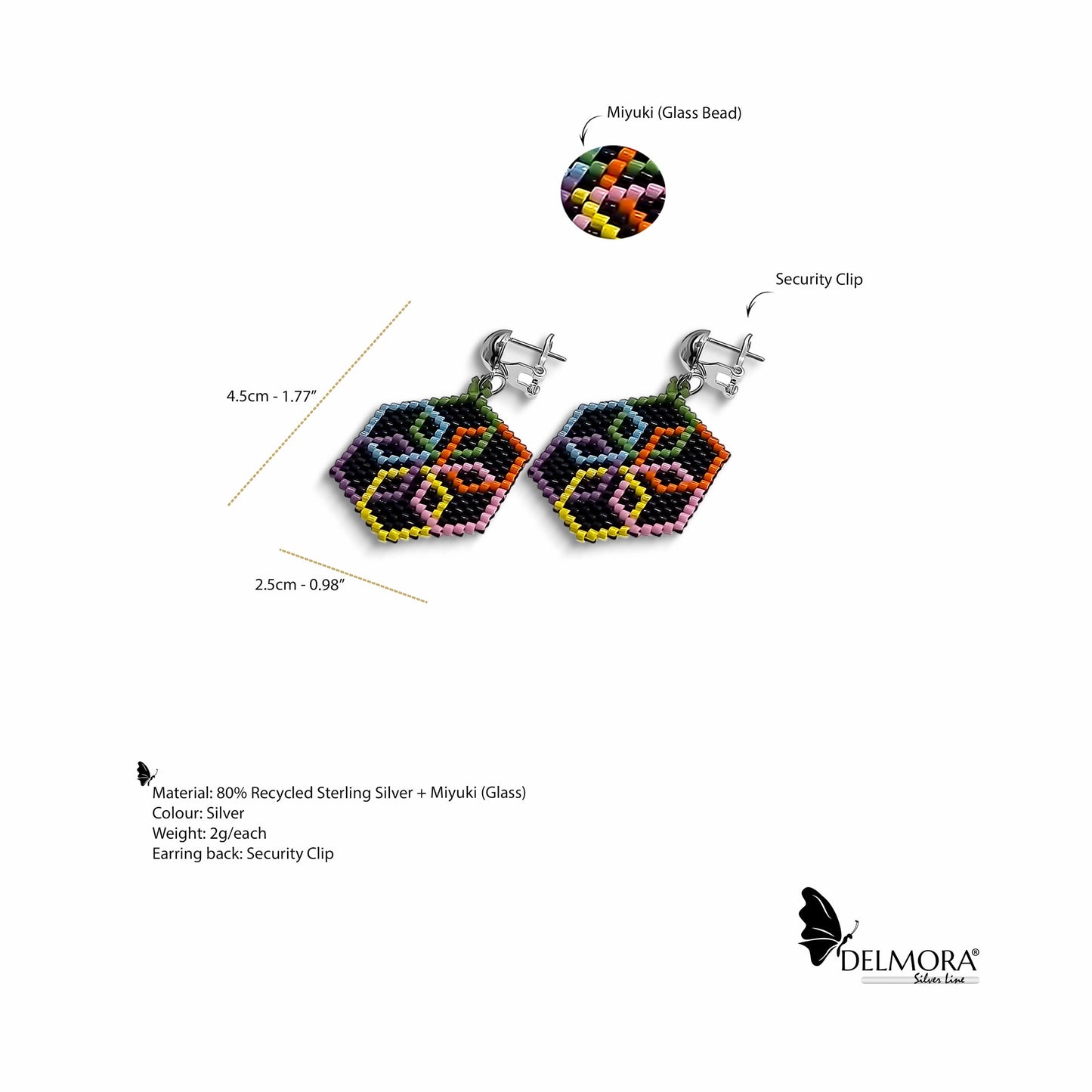 Black Multicoloured Silver Earrings