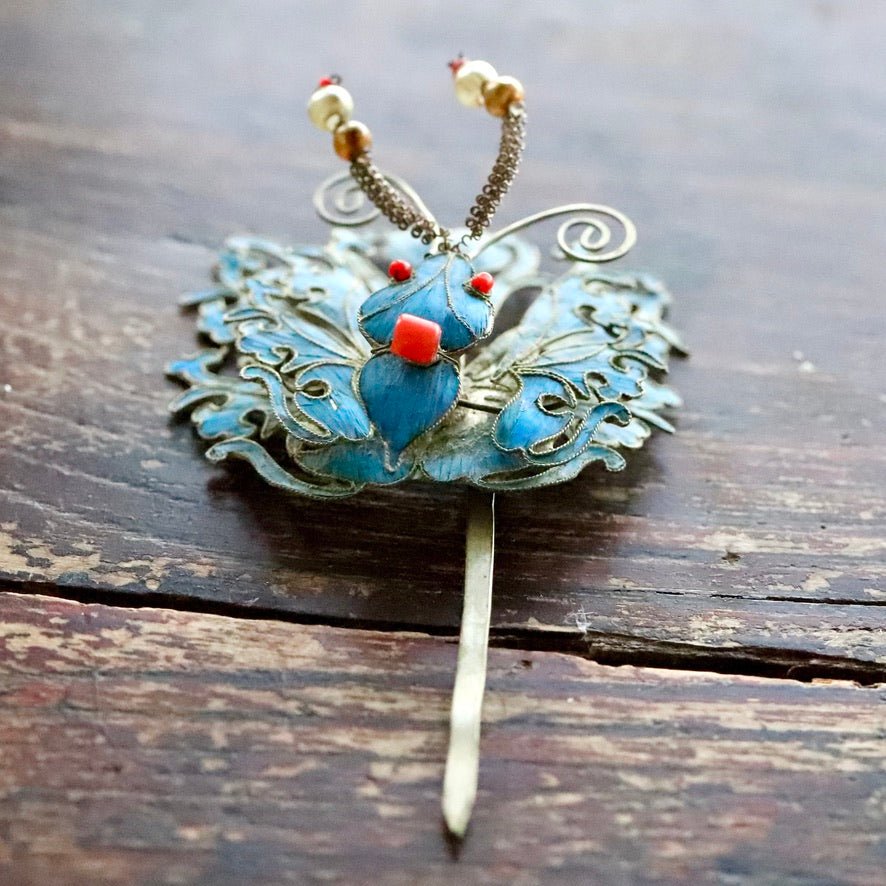 Antique Tian-Tsui (üc´ä) Hair Pin - Butterfly/Moth - 1038