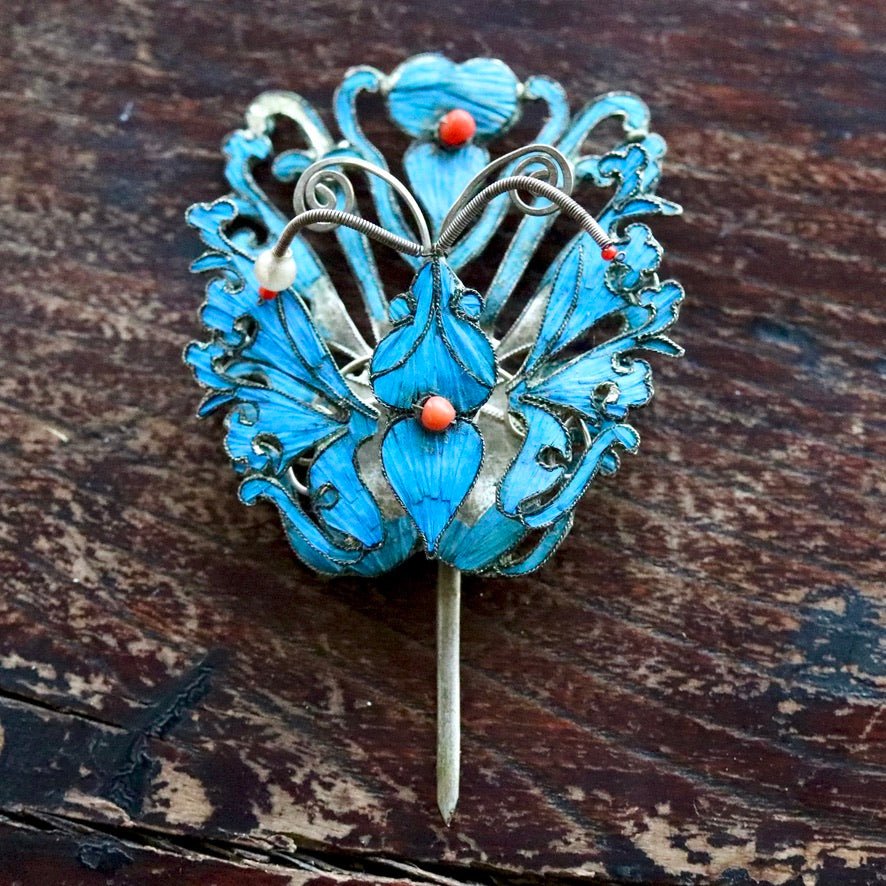 Antique Tian-Tsui (üc´ä) Hair Pin - Butterfly/Moth - 1028