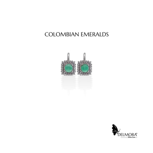 1.87ct Natural Colombian Emerald Cabochon Cut Silver Earrings
