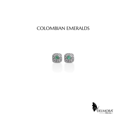 0.60ct Natural Colombian Emerald Round Cut Silver Earrings