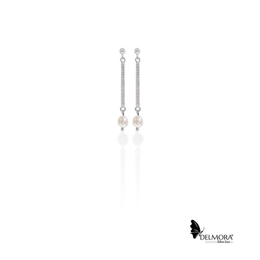 Zirconium Bar-Pearl Dangle Earrings