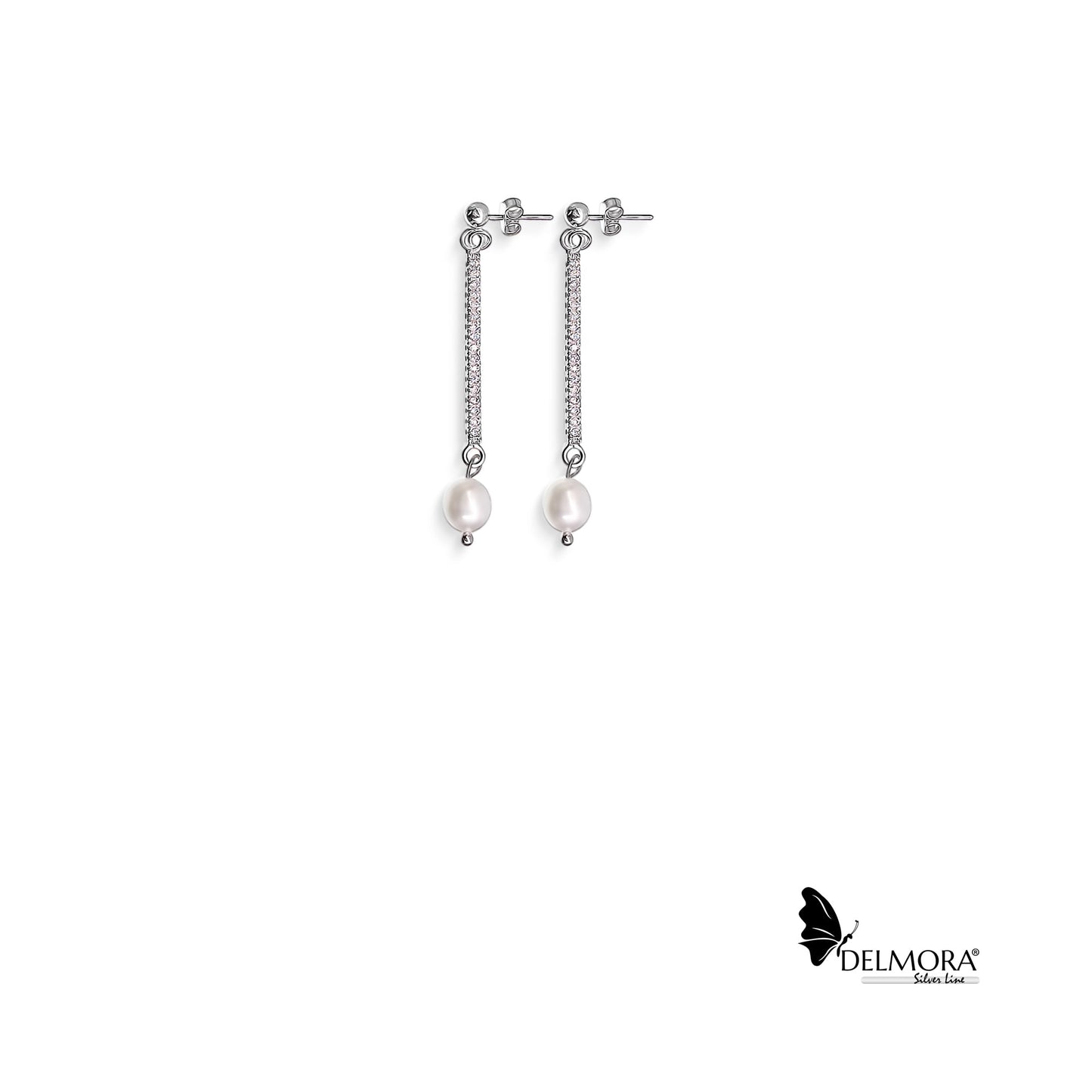 Zirconium Bar-Pearl Dangle Earrings