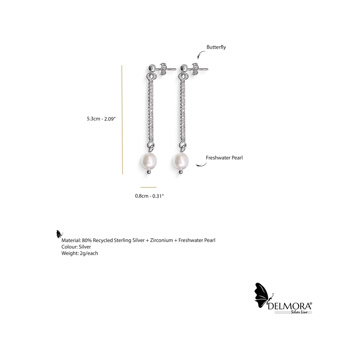 Zirconium Bar-Pearl Dangle Earrings