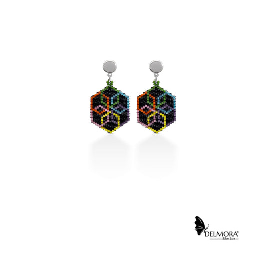 Black Multicoloured Silver Earrings