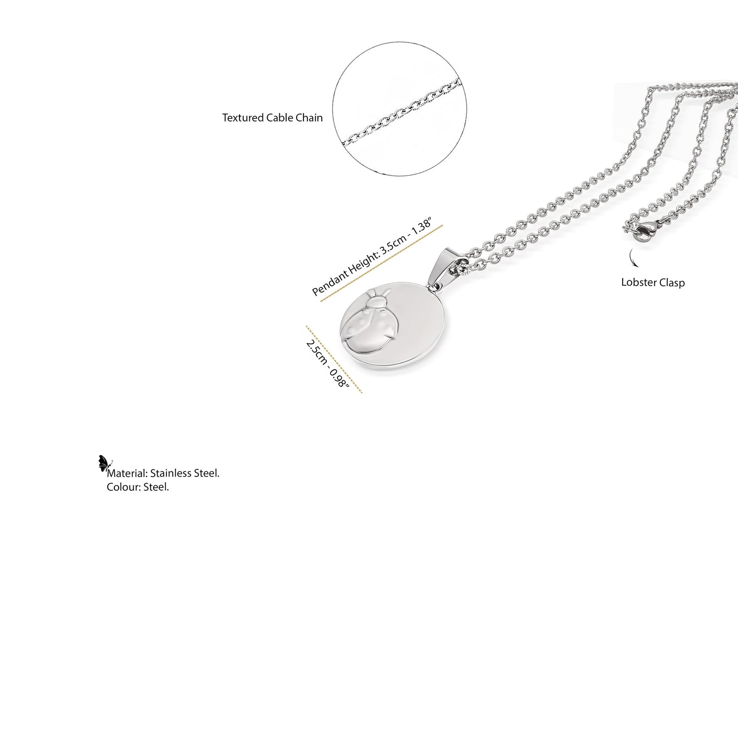 Flat Rounded Ladybird Necklace