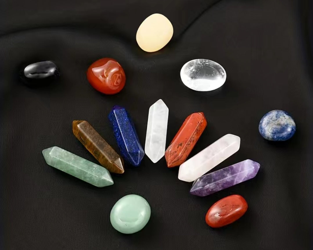 14pcs Pointed Quartz Stone,Chakra Healing Stones Set,Hexagon Rose Quartz Gems For Meditation Bedroom Decor,Unique Gift Box Design