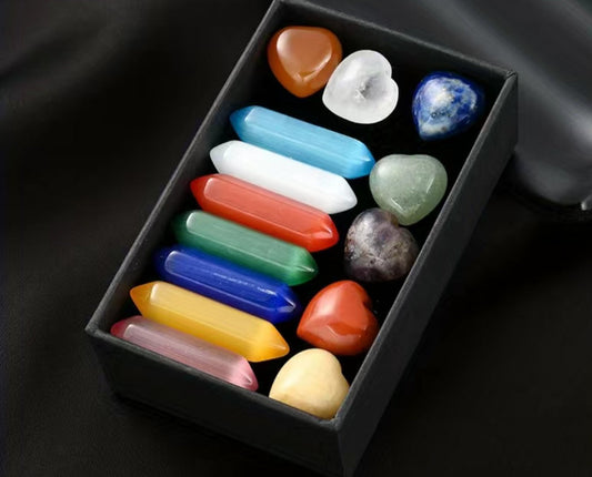 14pcs Pointed Quartz Stone,Chakra Healing Stones Set,Hexagon Rose Quartz Gems For Meditation Bedroom Decor,Unique Gift Box Design