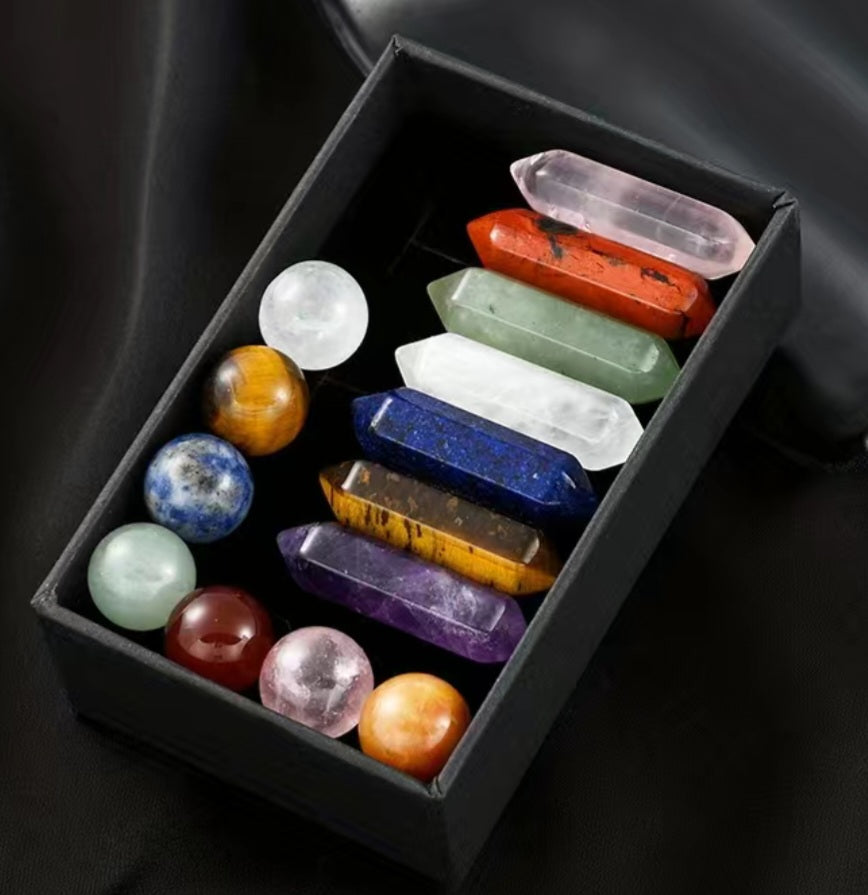 14pcs Pointed Quartz Stone,Chakra Healing Stones Set,Hexagon Rose Quartz Gems For Meditation Bedroom Decor,Unique Gift Box Design