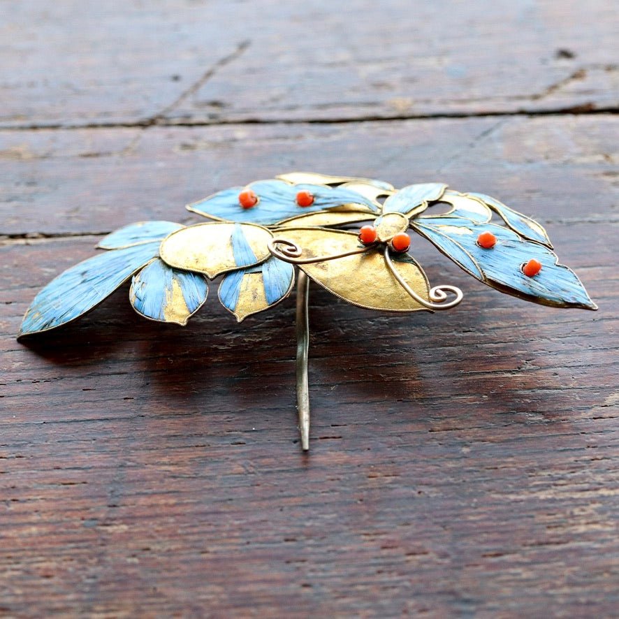 Antique Tian-Tsui (üc´ä) Hair Pin - Small, Fing fisher feather